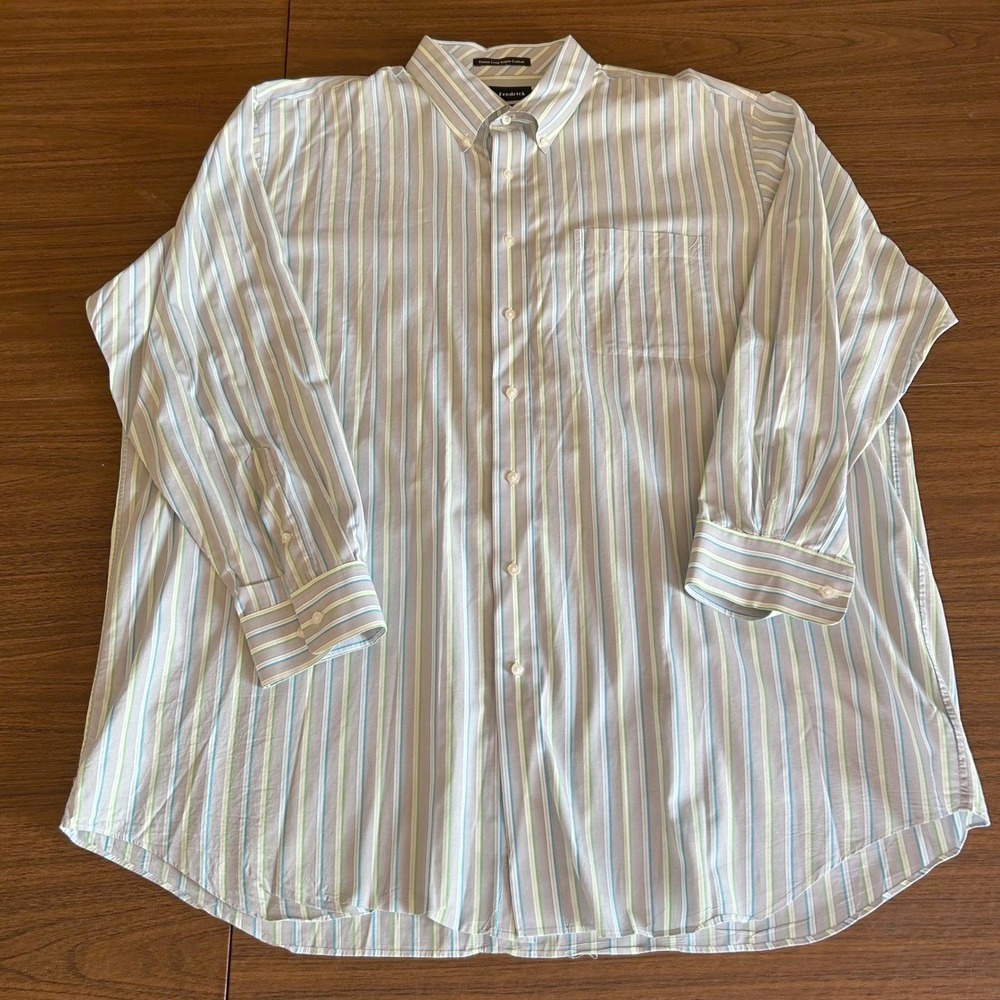 Paul Fredrick Striped Dress Shirt Mens 18.5 x 35 Gray Blue Green Classic Fit